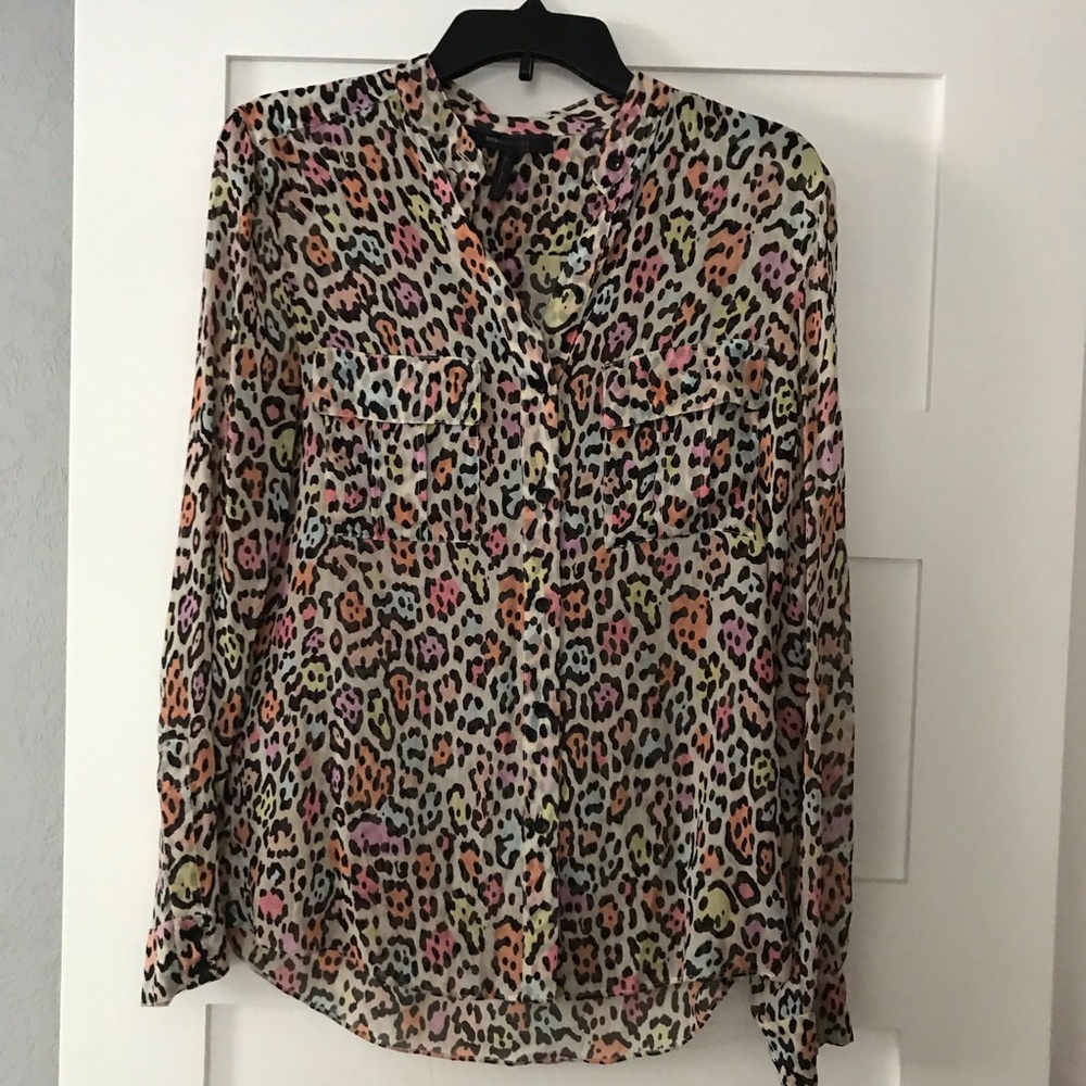 BCBG Max Azria Silk Chiffon Leopard Print Blouse
